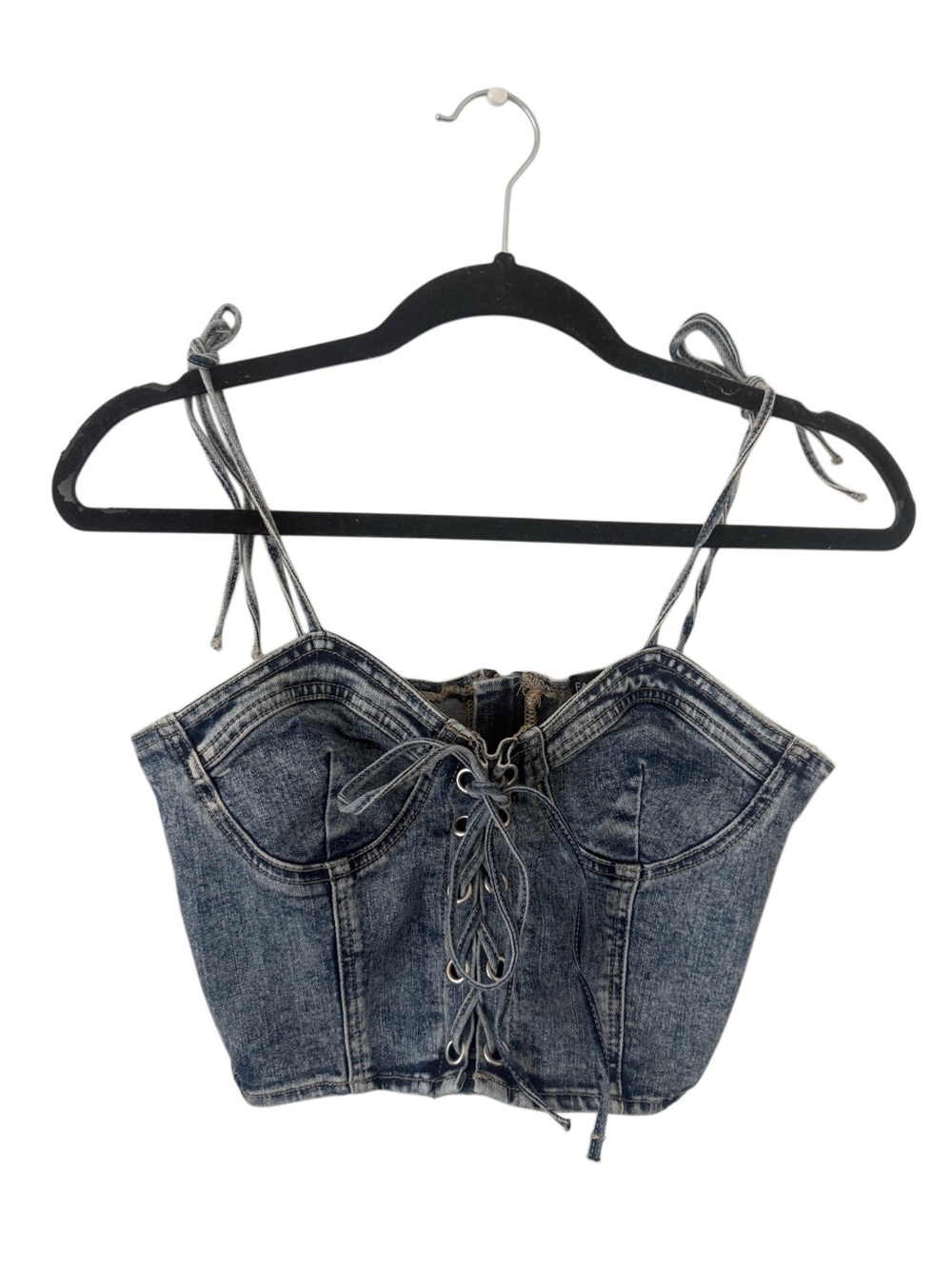 NWT | Fashion Nova ‘Look For Me’ Washed Denim Lace-Up Bustier Top Acid Blue US S
